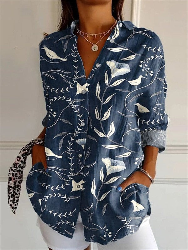 Dames blouse – Los model – Bloemenprint – Korte mouwen – Natuurlijke vezels