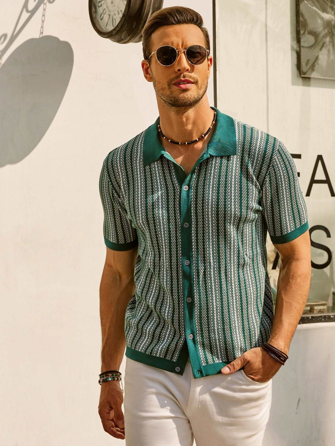 Heren Poloshirt – Slim Fit – Zacht Gebreid – Knoopsluiting – Retro Streepdesign