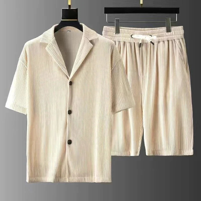 Heren Set Polo en Short – Relaxte Pasvorm – Ribbelstructuur – Ademend Textiel
