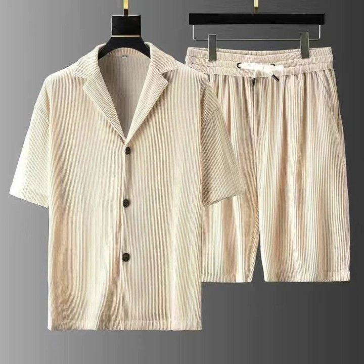 Heren Set Polo en Short – Relaxte Pasvorm – Ribbelstructuur – Ademend Textiel