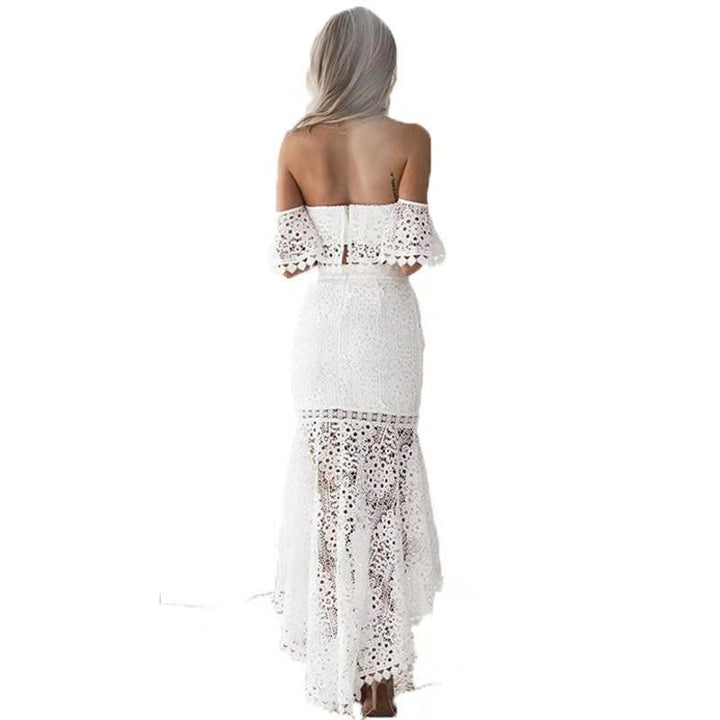 Dames Two-Piece Set – Off Shoulder Bustier Top – Hoge Taille Midi Kokerrok – Kant