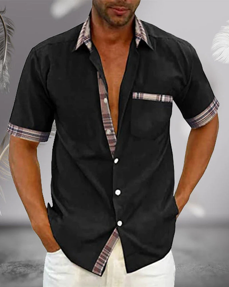 Heren Overhemd – Regular Fit – Korte Mouw – Ademend – Geruite Afwerking Casual