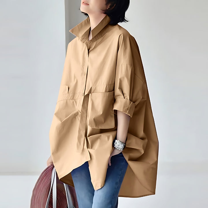 Eliene | Oversized Damesblouse met Reverskraag en Lange Mouwen