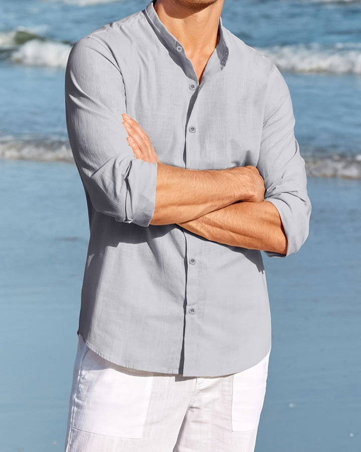 Heren Overhemd – Relaxed Fit – Natuurlijke Stoffen – Mandarijnkraag – Lange Mouw