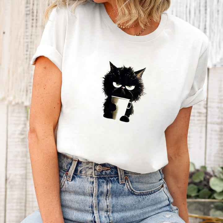 Veronica | Trendy T-shirt met Grappige Kat Print