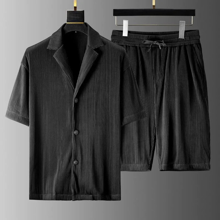 Heren Set Polo en Short – Relaxte Pasvorm – Ribbelstructuur – Ademend Textiel