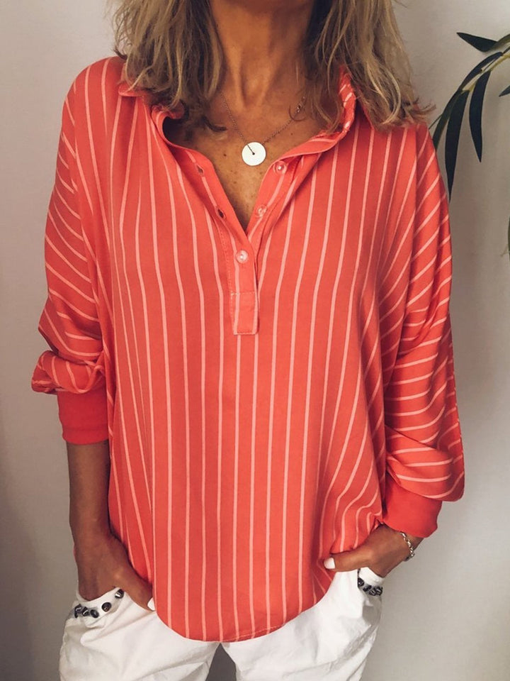 Dames Blouse – Relaxed Fit – Verticale Strepen – Ademend Materiaal – Lange Mouw