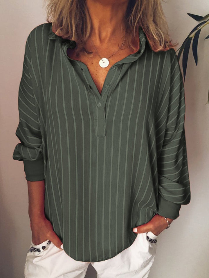 Dames Blouse – Relaxed Fit – Verticale Strepen – Ademend Materiaal – Lange Mouw