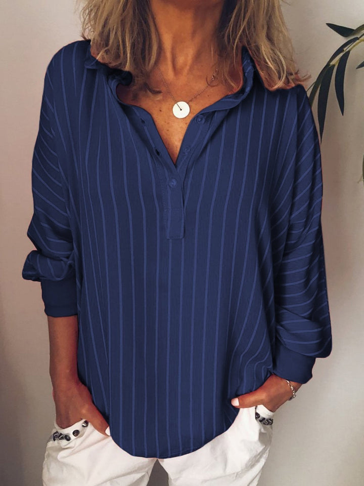 Dames Blouse – Relaxed Fit – Verticale Strepen – Ademend Materiaal – Lange Mouw