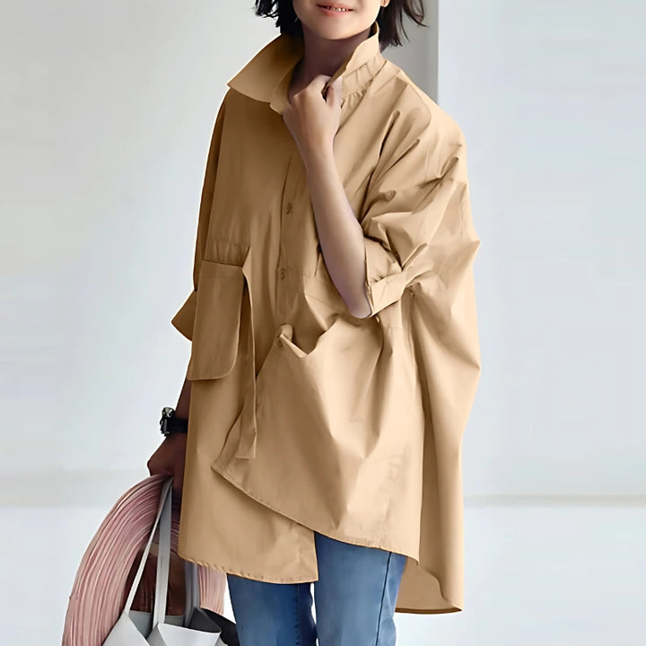 Eliene | Oversized Damesblouse met Reverskraag en Lange Mouwen