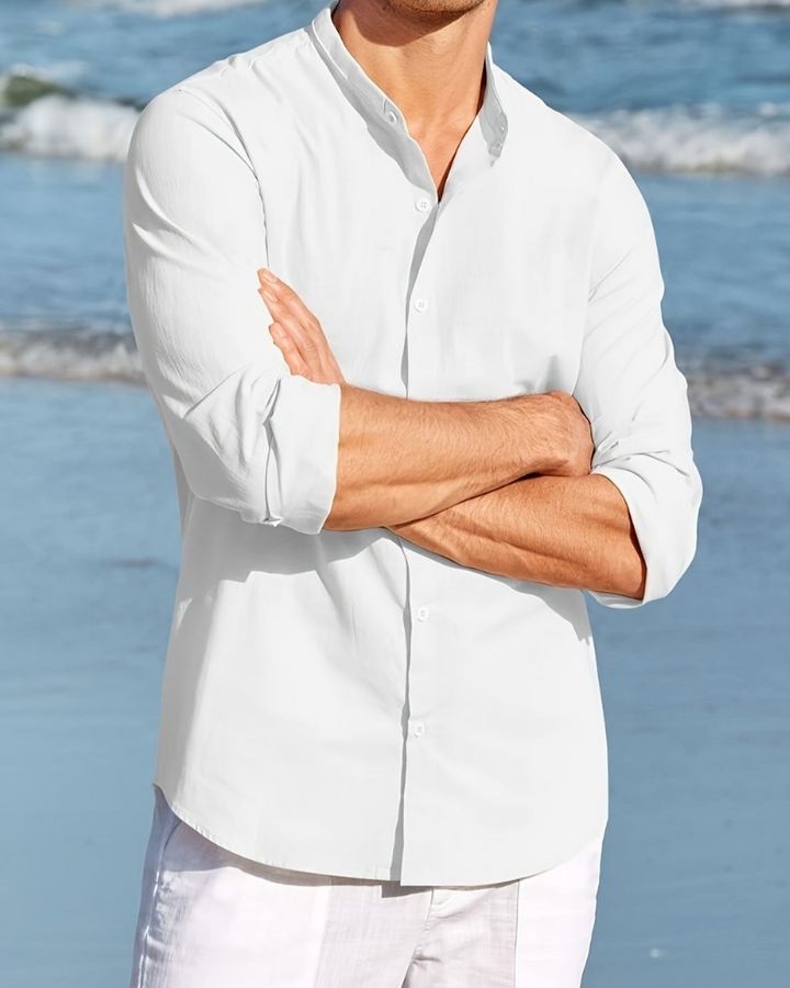 Heren Overhemd – Relaxed Fit – Natuurlijke Stoffen – Mandarijnkraag – Lange Mouw