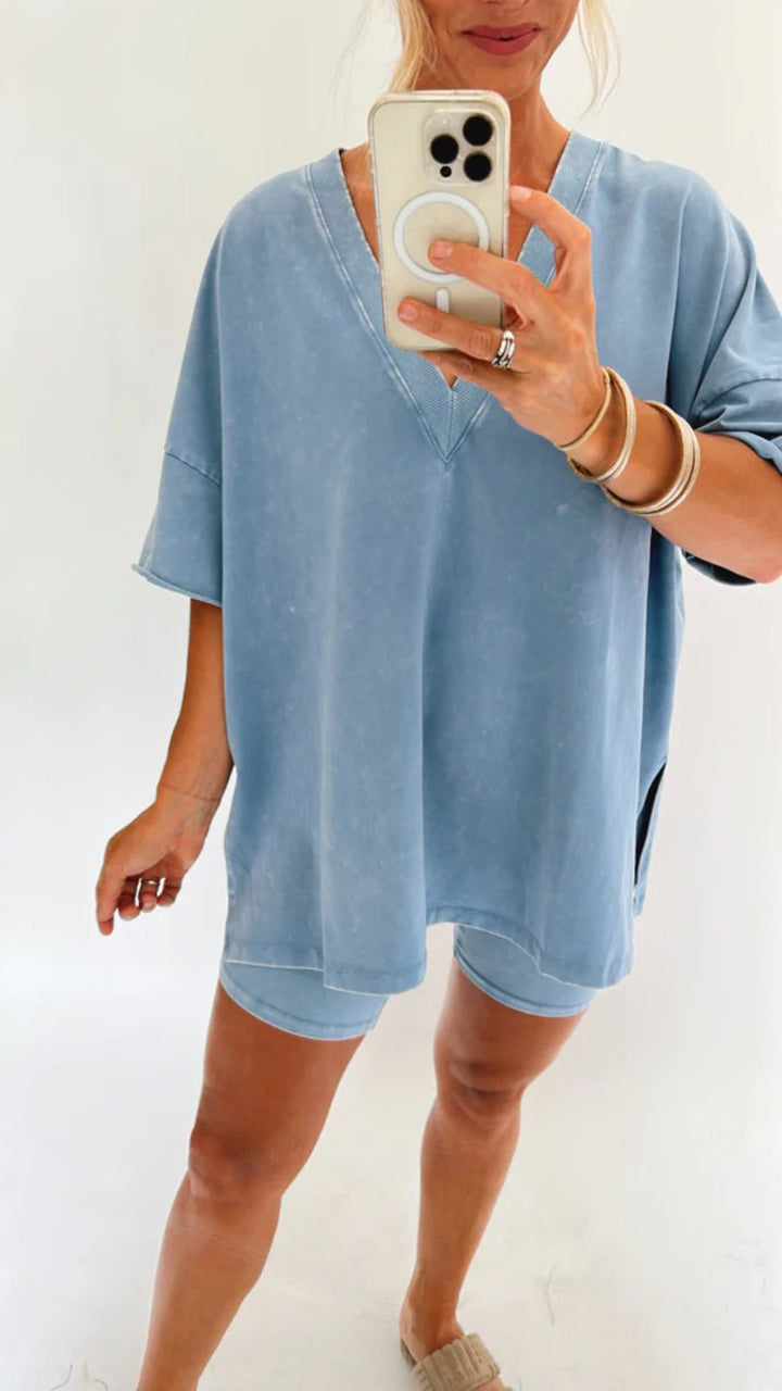 Dames T-shirt – Oversized Pasvorm – V-hals – Zijsplitten – Ademend Comfort