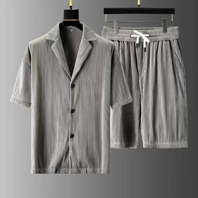 Heren Set Polo en Short – Relaxte Pasvorm – Ribbelstructuur – Ademend Textiel