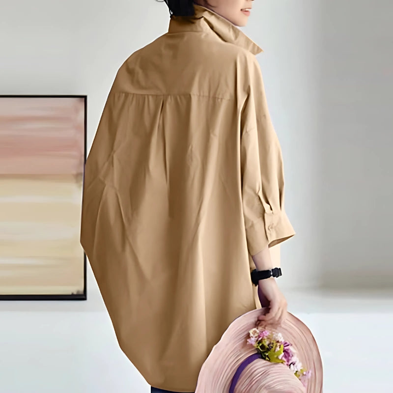 Eliene | Oversized Damesblouse met Reverskraag en Lange Mouwen