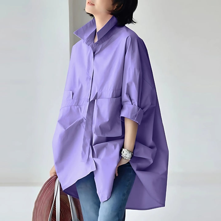 Eliene | Oversized Damesblouse met Reverskraag en Lange Mouwen