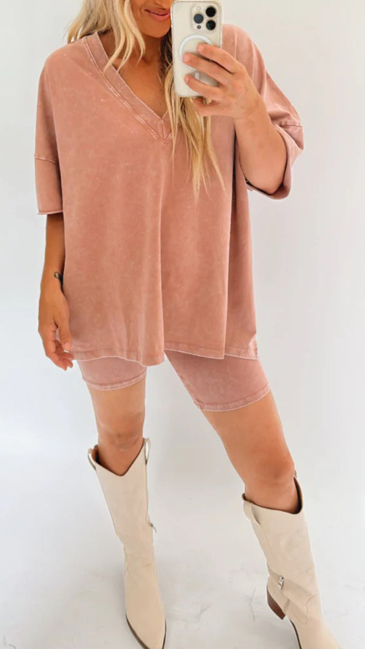 Dames T-shirt – Oversized Pasvorm – V-hals – Zijsplitten – Ademend Comfort