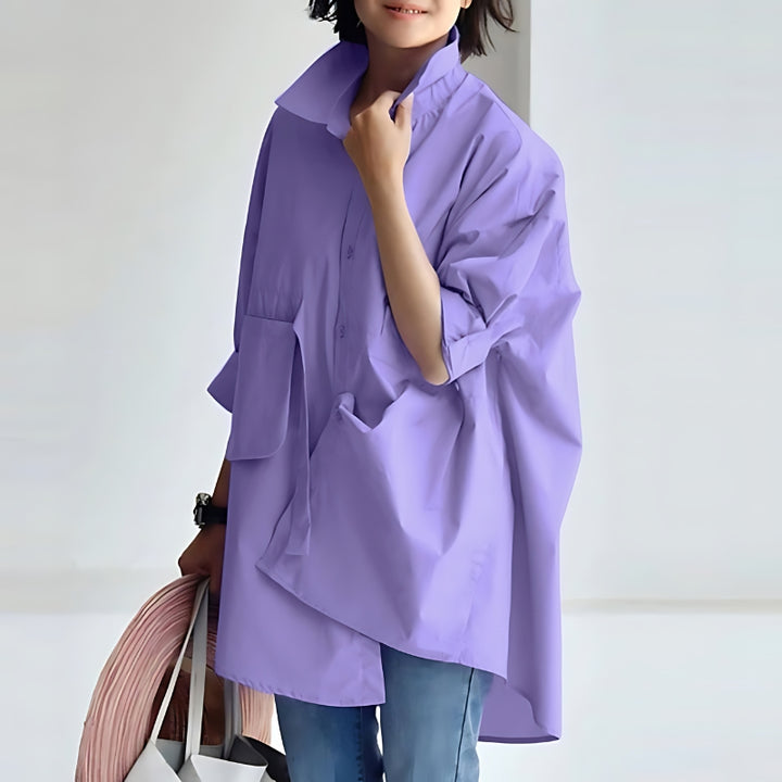 Eliene | Oversized Damesblouse met Reverskraag en Lange Mouwen
