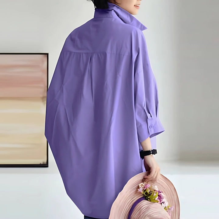 Eliene | Oversized Damesblouse met Reverskraag en Lange Mouwen