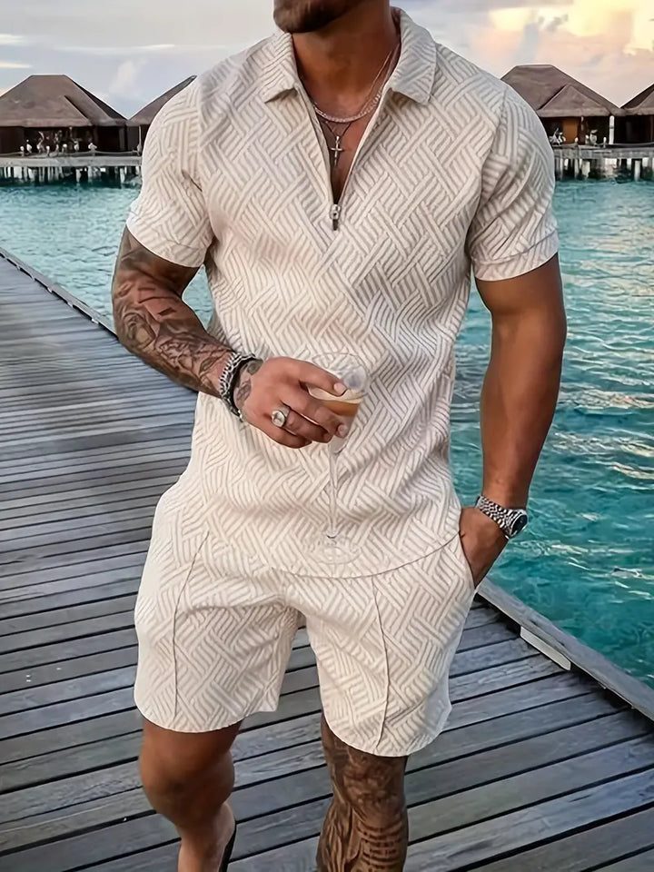 Heren Set Polo en Korte Broek – Slim Fit – Ademend Materiaal – Ritsluiting – Casual