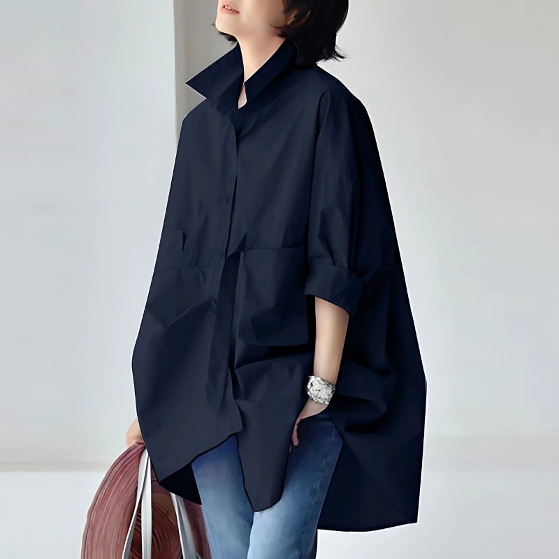 Eliene | Oversized Damesblouse met Reverskraag en Lange Mouwen