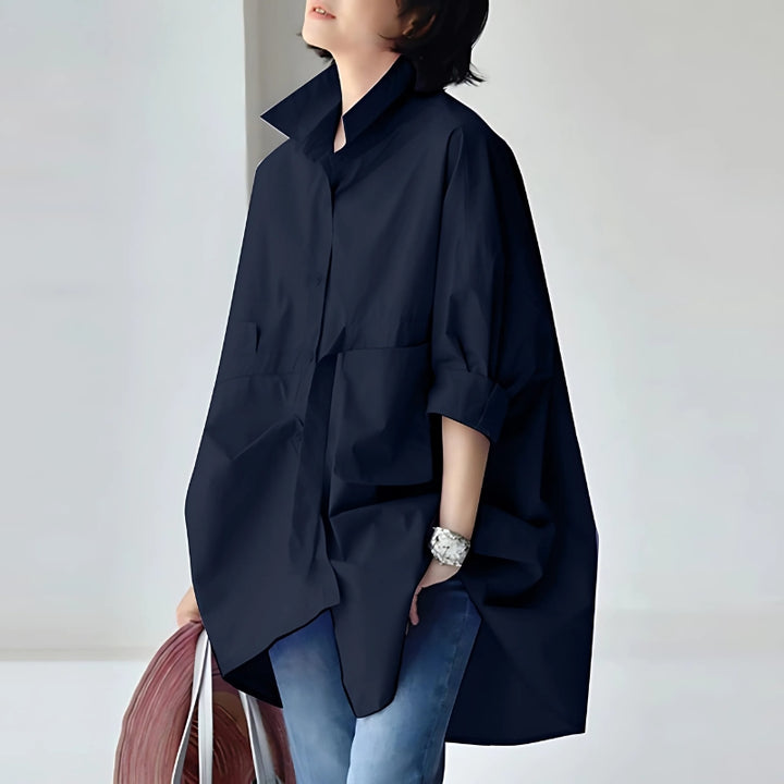 Eliene | Oversized Damesblouse met Reverskraag en Lange Mouwen