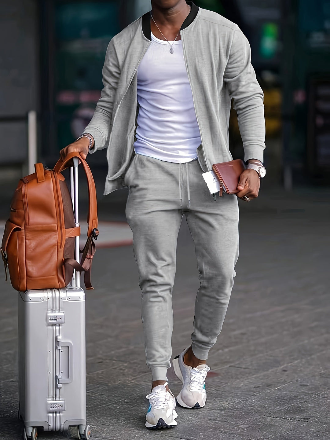 Heren Trainingspak – Slim Fit – Zachte Knit – Ritsjack – Taps Toelopende Joggingbroek