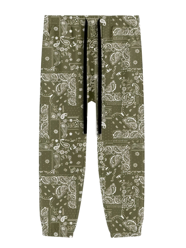 Herenmode Casual Joggers met Paisley Print - Trekkoord, Cargo Stijl, Polyester, Machinewasbaar - Perfect voor Lente & Zomer