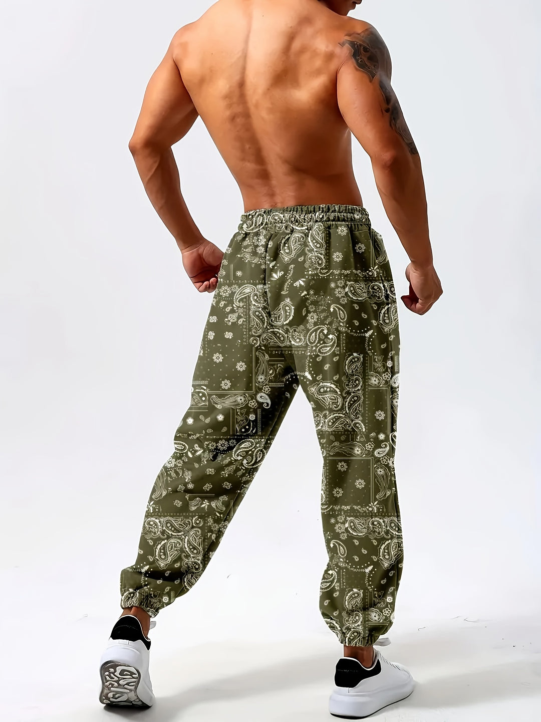 Herenmode Casual Joggers met Paisley Print - Trekkoord, Cargo Stijl, Polyester, Machinewasbaar - Perfect voor Lente & Zomer