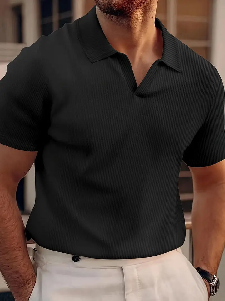 Heren Poloshirt – Slim Fit – Zachte Gebreide Stof – Geribbelde Textuur – Casual Stijl