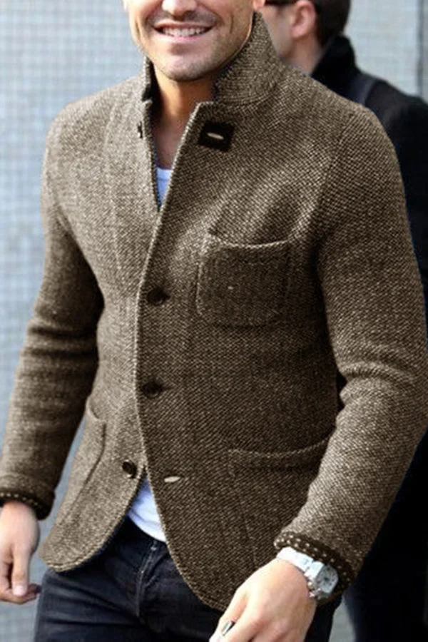 Heren blazer – Getailleerde pasvorm – Tweed look – Staande kraag – Functionele zakken