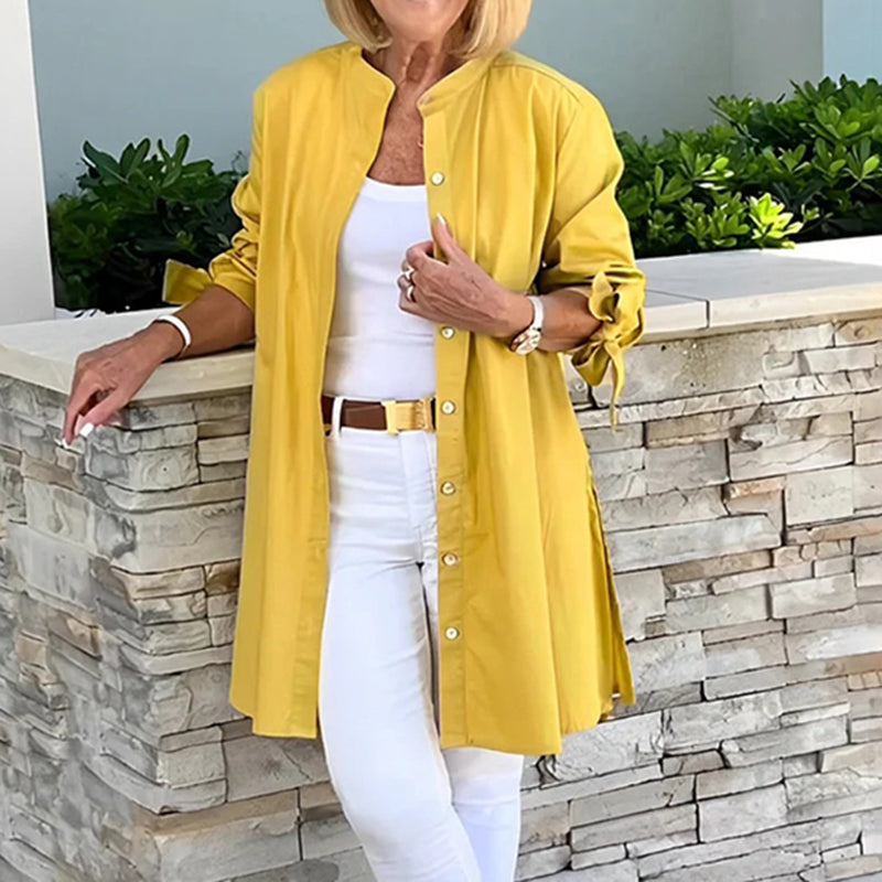 Dames tuniek blouse – Relaxed fit – Ademende stof – Lange mouw met knoopsluiting