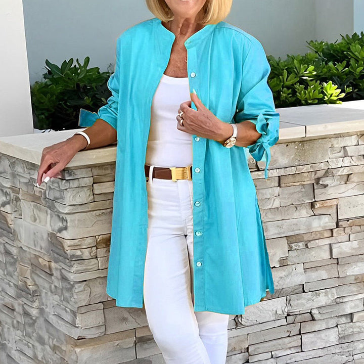 Dames tuniek blouse – Relaxed fit – Ademende stof – Lange mouw met knoopsluiting