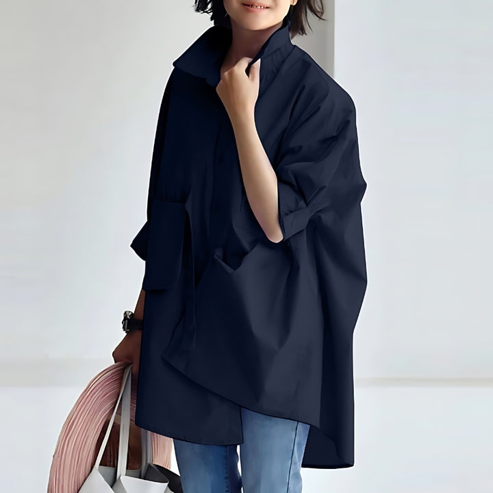 Eliene | Oversized Damesblouse met Reverskraag en Lange Mouwen
