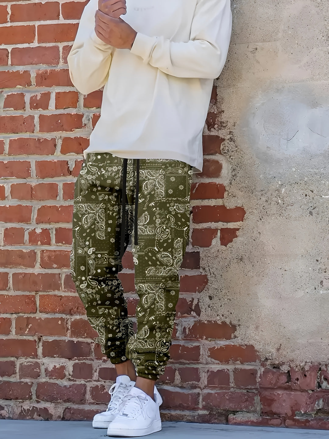 Herenmode Casual Joggers met Paisley Print - Trekkoord, Cargo Stijl, Polyester, Machinewasbaar - Perfect voor Lente & Zomer