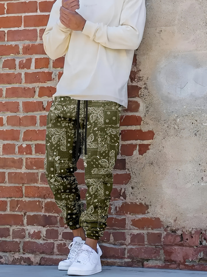 Herenmode Casual Joggers met Paisley Print - Trekkoord, Cargo Stijl, Polyester, Machinewasbaar - Perfect voor Lente & Zomer