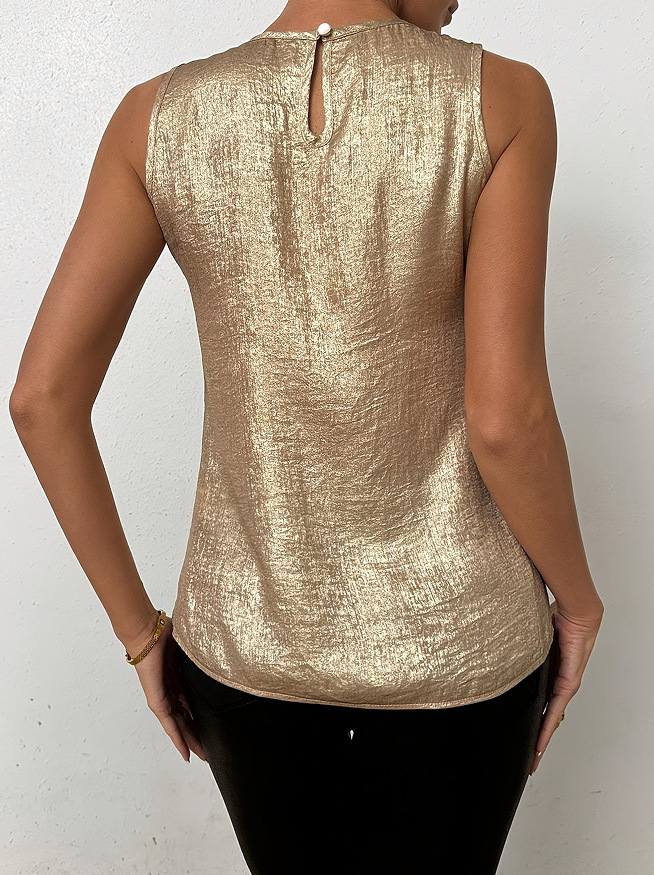 Yuri | Elegante Mouwloze Glanzende Top met Chique Detail