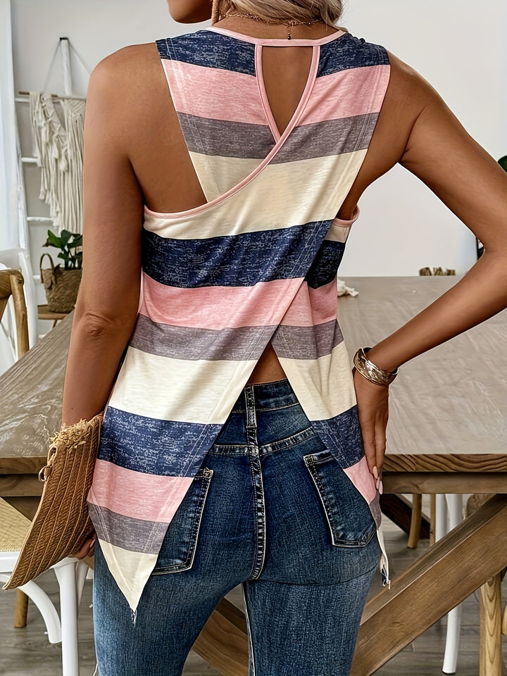 Adelaide | Elegante Gestreepte Top met Kruisrug voor Dames