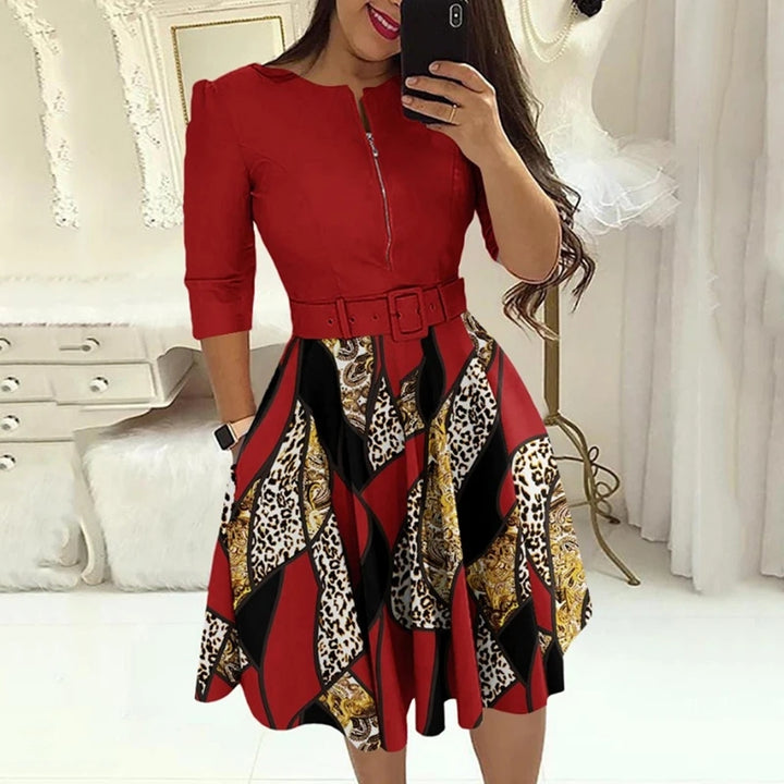 Aleah | Elegante Midi Jurk met Rits en Ceintuur
