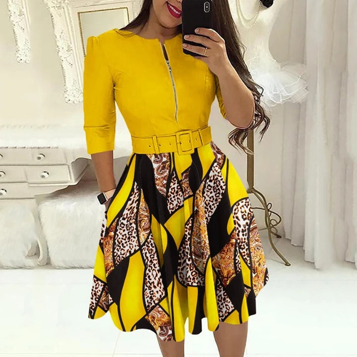 Aleah | Elegante Midi Jurk met Rits en Ceintuur