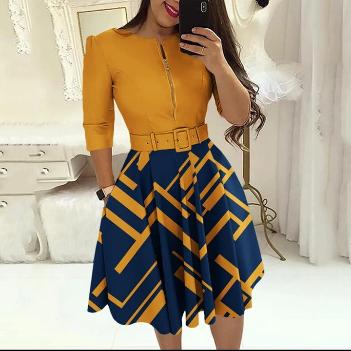 Aleah | Elegante Midi Jurk met Rits en Ceintuur