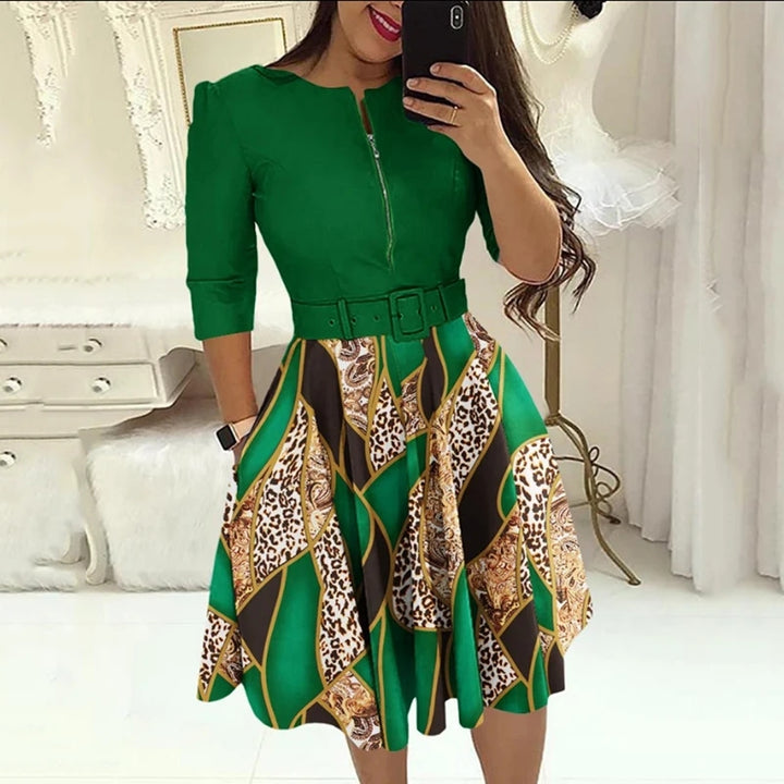 Aleah | Elegante Midi Jurk met Rits en Ceintuur