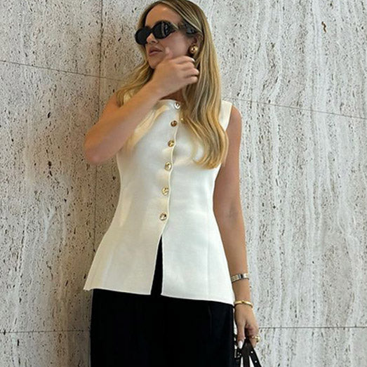 Alexa | Mouwloos Blazer Vest met Elegante Knoopsluiting
