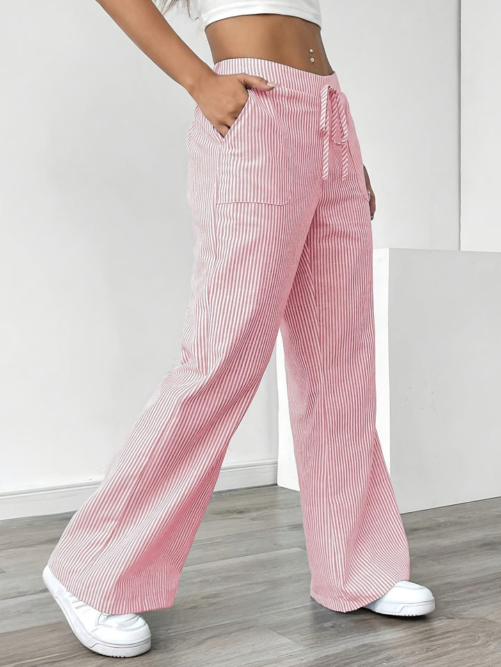 Alice | Gestreepte Wide-Leg Broek met Hoge Taille en Koordsluiting