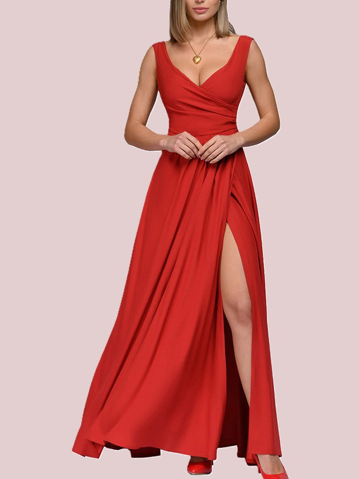 Alicia | Elegante Maxi Jurk met Diepe V-hals en Split