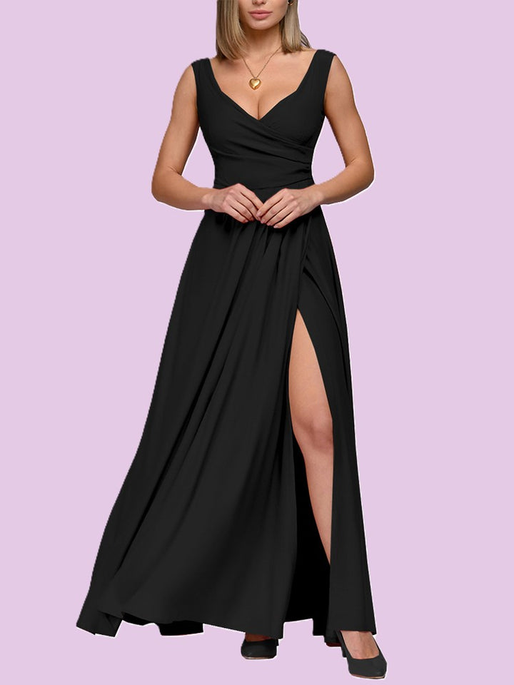 Alicia | Elegante Maxi Jurk met Diepe V-hals en Split