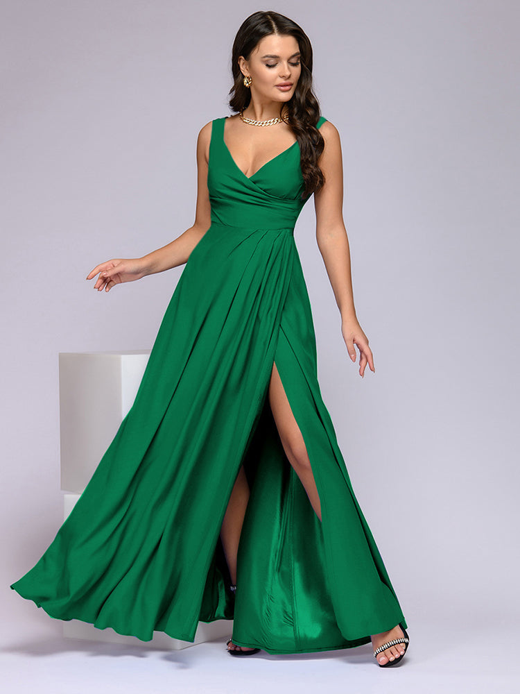 Alicia | Elegante Maxi Jurk met Diepe V-hals en Split