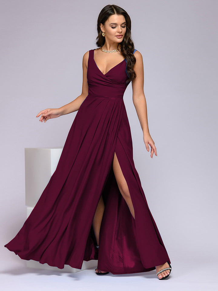 Alicia | Elegante Maxi Jurk met Diepe V-hals en Split