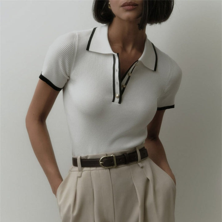 Amaia | Stijlvolle Geribde Polo Top met Kraag