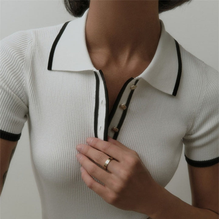Amaia | Stijlvolle Geribde Polo Top met Kraag