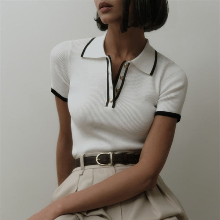 Amaia | Stijlvolle Geribde Polo Top met Kraag
